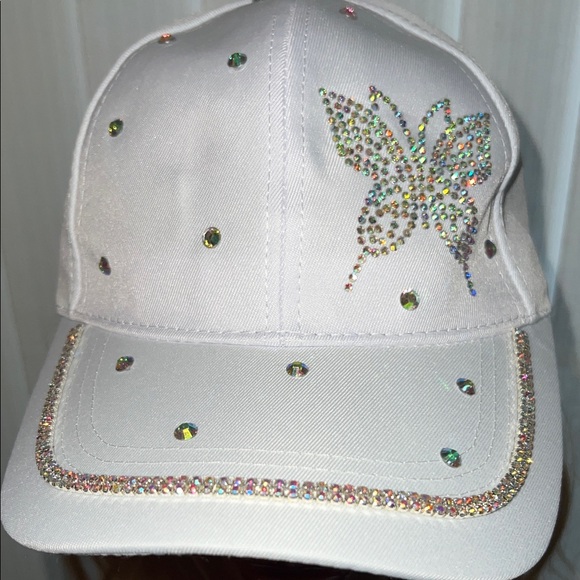 White Rhinestone Butterfly Cap - Picture 2 of 4